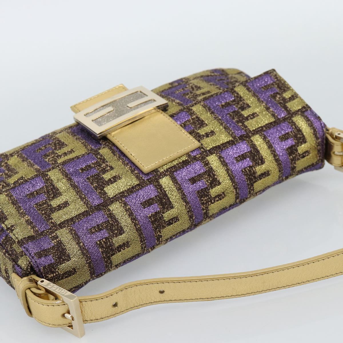 FENDI Zucca Canvas Mamma Baguette Shoulder Bag Purple Gold Auth 189005SAM