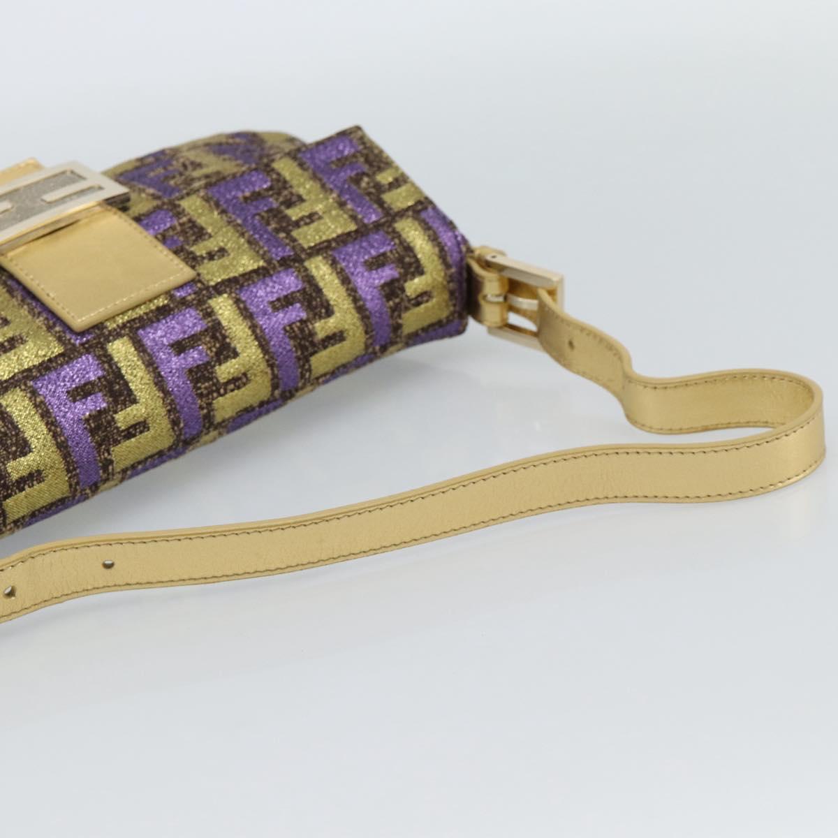 FENDI Zucca Canvas Mamma Baguette Shoulder Bag Purple Gold Auth 189005SAM