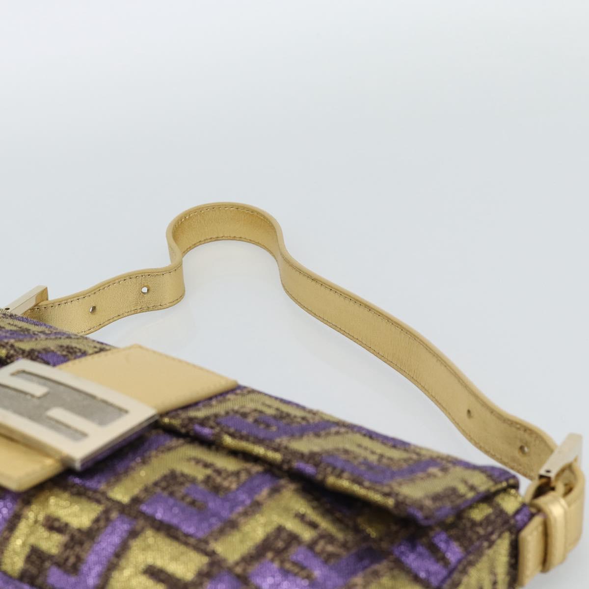 FENDI Zucca Canvas Mamma Baguette Shoulder Bag Purple Gold Auth 189005SAM