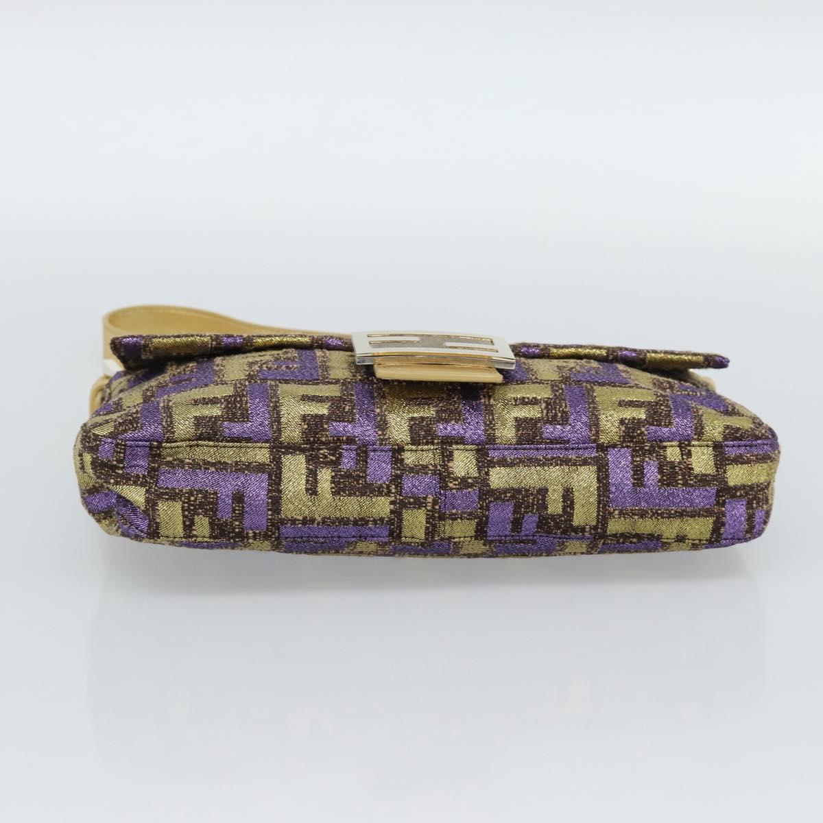 FENDI Zucca Canvas Mamma Baguette Shoulder Bag Purple Gold Auth 189005SAM