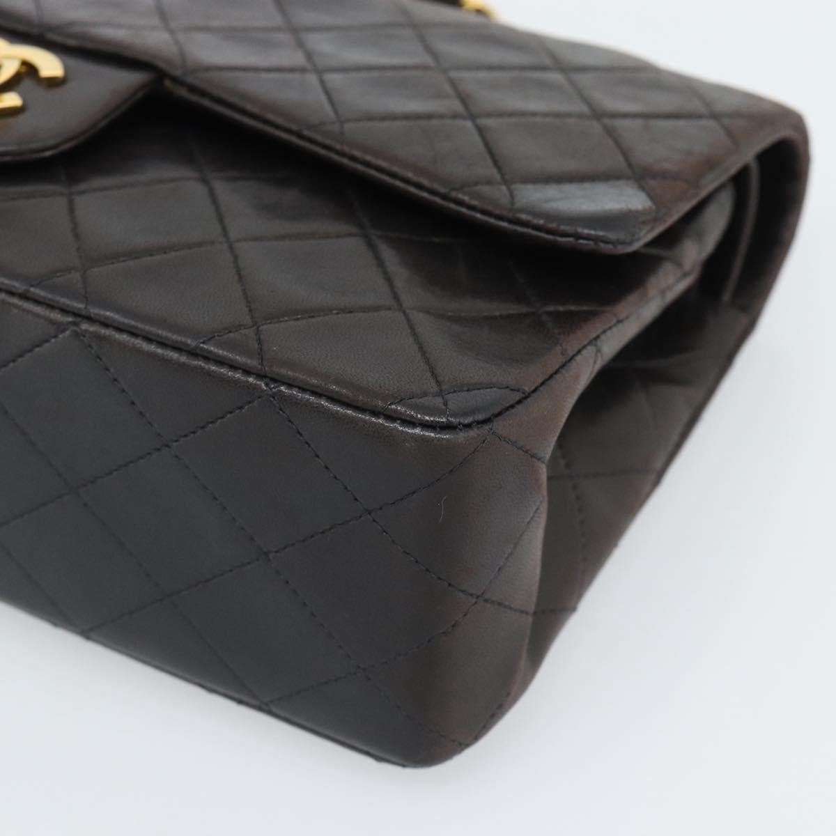 CHANEL Matelasse 25 Chain Shoulder Bag Lamb Skin Black Gold CC Auth 189017V