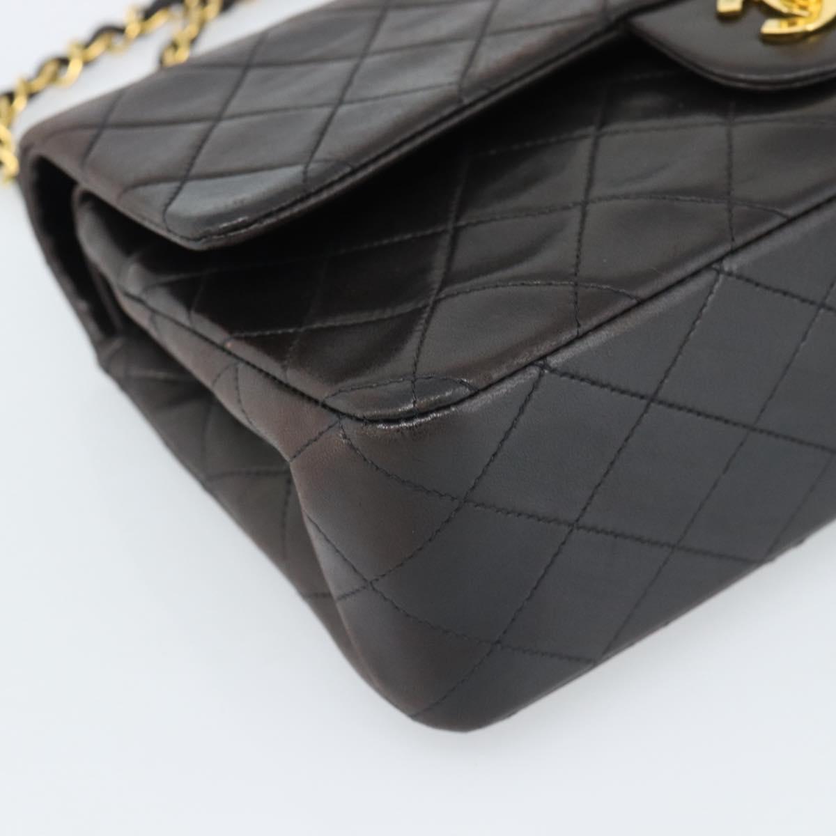 CHANEL Matelasse 25 Chain Shoulder Bag Lamb Skin Black Gold CC Auth 189017V