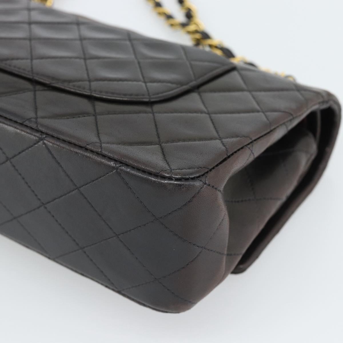CHANEL Matelasse 25 Chain Shoulder Bag Lamb Skin Black Gold CC Auth 189017V