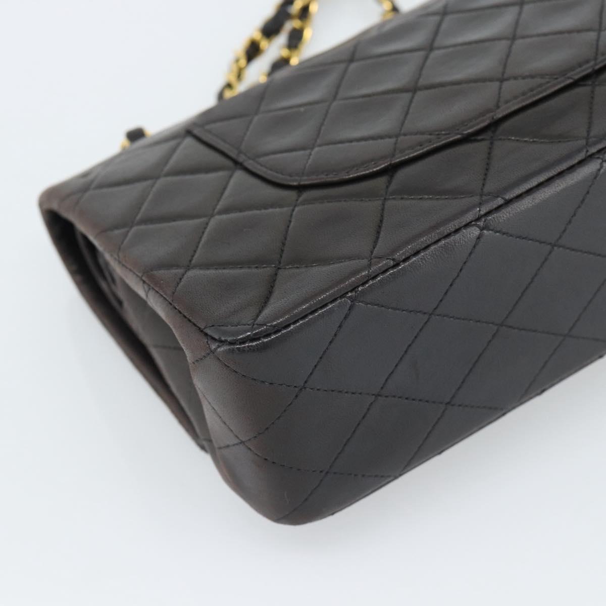 CHANEL Matelasse 25 Chain Shoulder Bag Lamb Skin Black Gold CC Auth 189017V