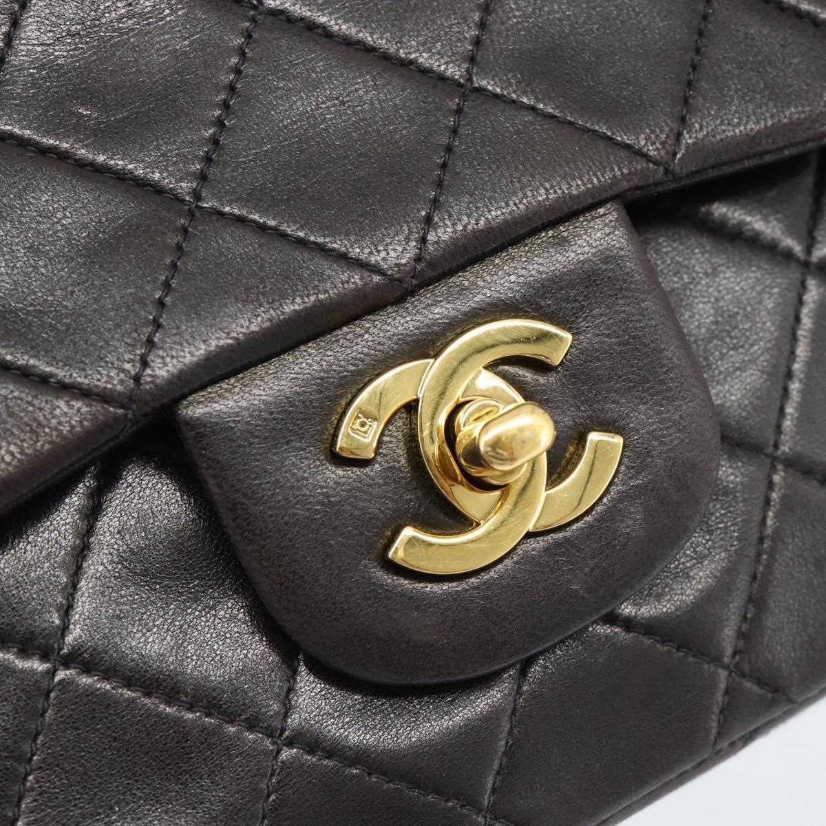CHANEL Matelasse 25 Chain Shoulder Bag Lamb Skin Black Gold CC Auth 189017V