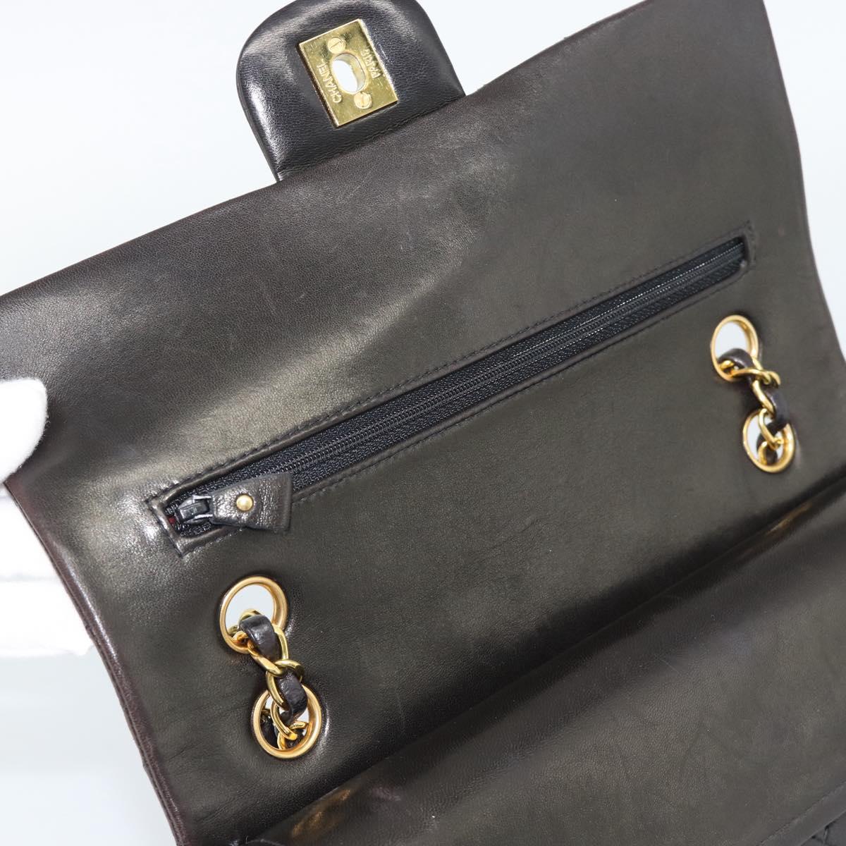 CHANEL Matelasse 25 Chain Shoulder Bag Lamb Skin Black Gold CC Auth 189017V