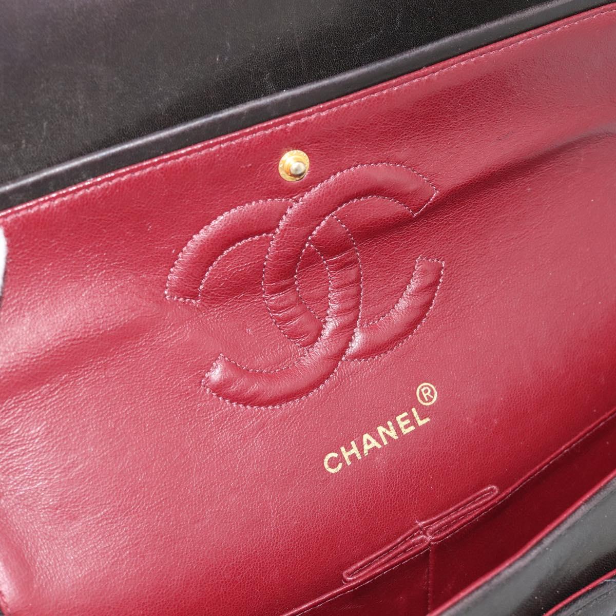 CHANEL Matelasse 25 Chain Shoulder Bag Lamb Skin Black Gold CC Auth 189017V