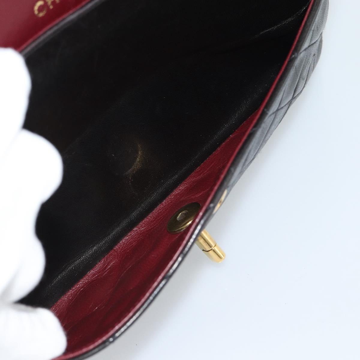 CHANEL Matelasse 25 Chain Shoulder Bag Lamb Skin Black Gold CC Auth 189017V