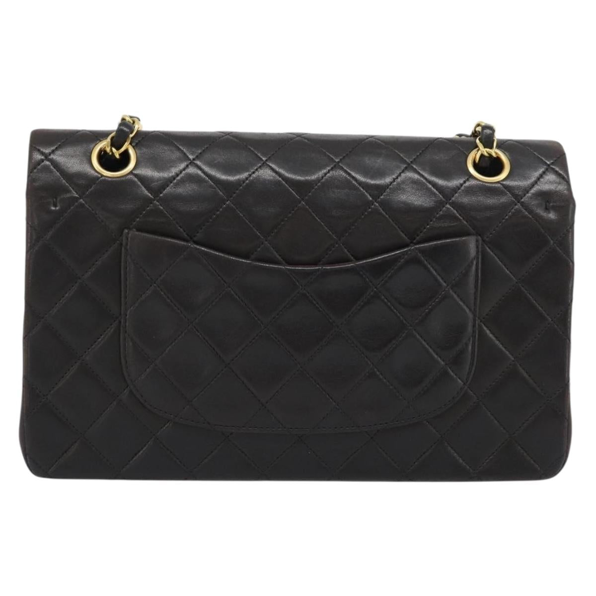 CHANEL Matelasse 25 Chain Shoulder Bag Lamb Skin Black Gold CC Auth 189017V