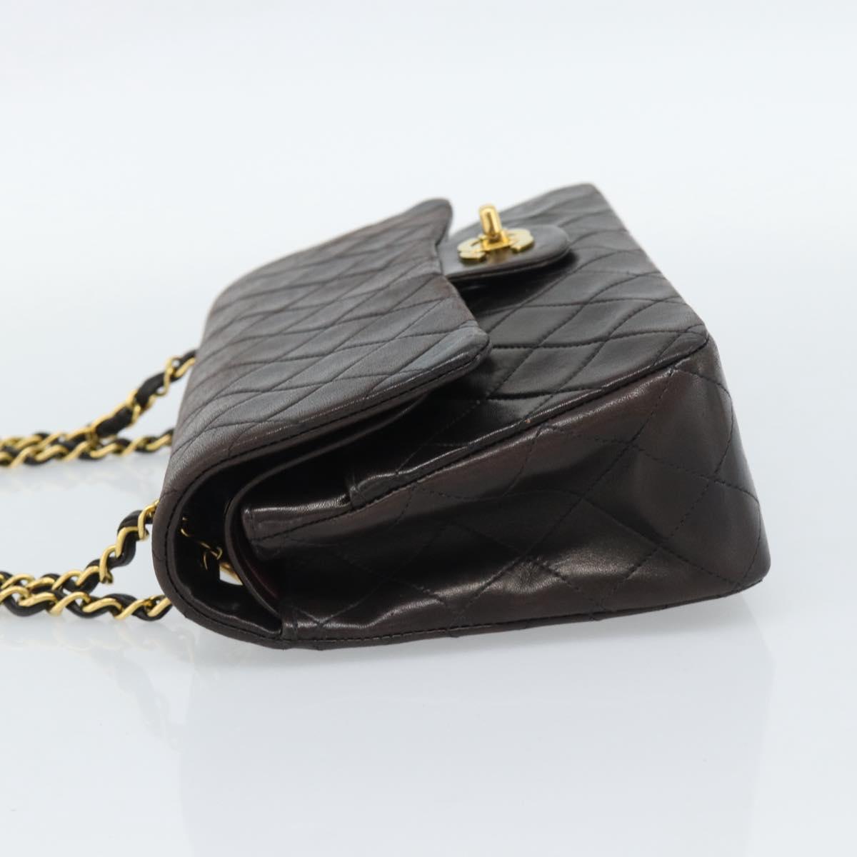 CHANEL Matelasse 25 Chain Shoulder Bag Lamb Skin Black Gold CC Auth 189017V