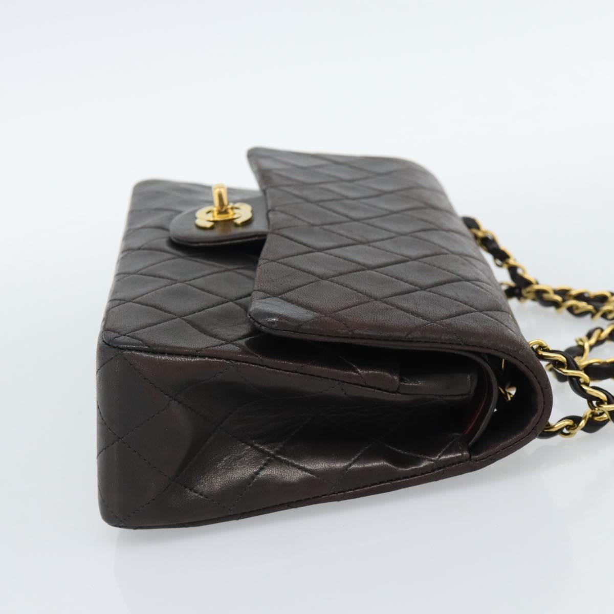 CHANEL Matelasse 25 Chain Shoulder Bag Lamb Skin Black Gold CC Auth 189017V