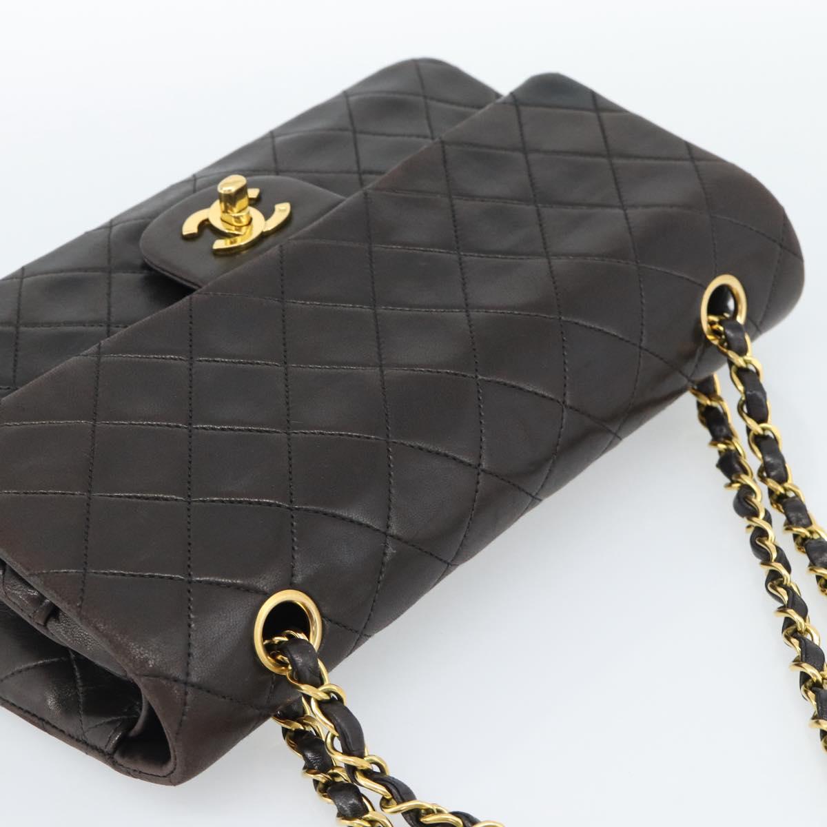CHANEL Matelasse 25 Chain Shoulder Bag Lamb Skin Black Gold CC Auth 189017V