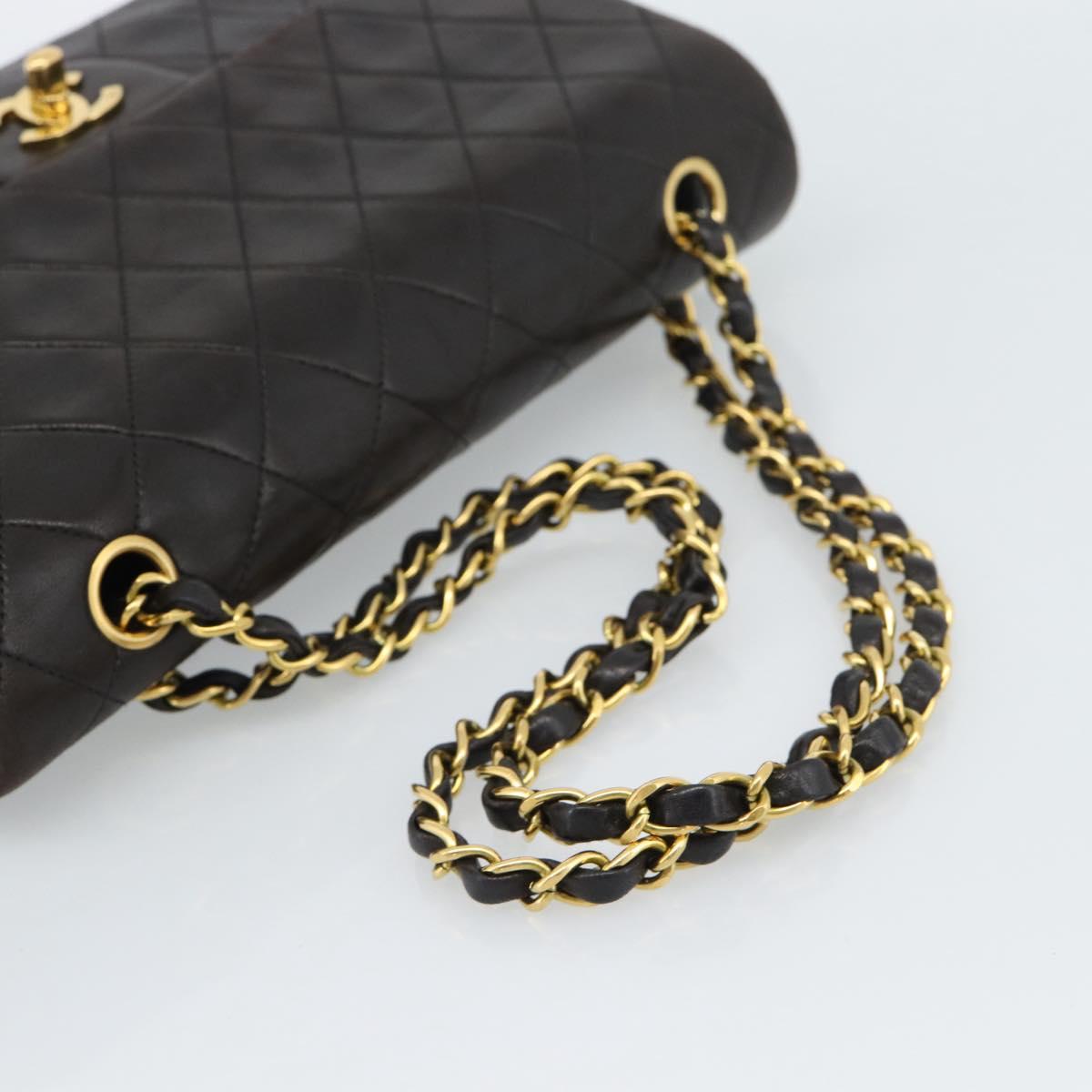 CHANEL Matelasse 25 Chain Shoulder Bag Lamb Skin Black Gold CC Auth 189017V