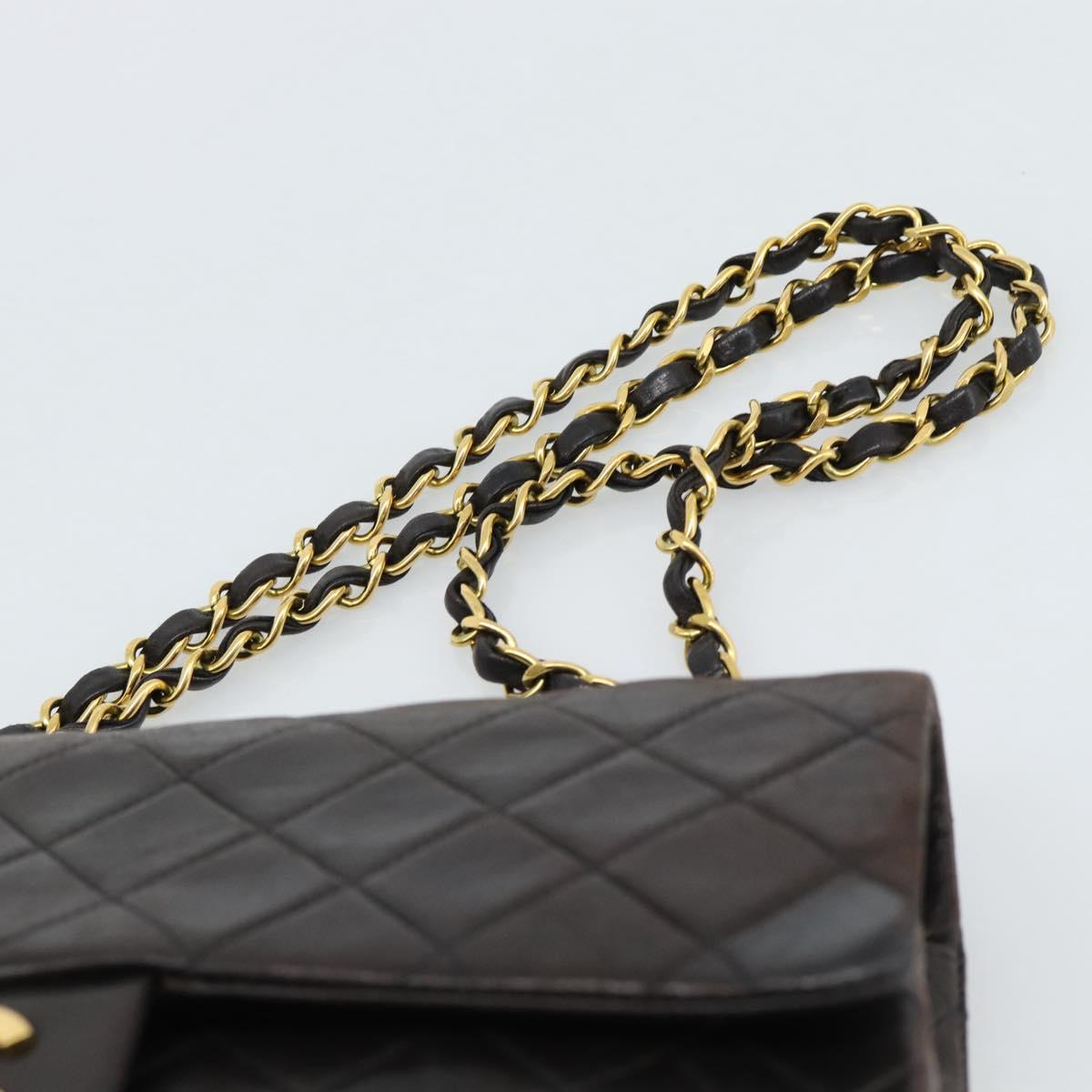 CHANEL Matelasse 25 Chain Shoulder Bag Lamb Skin Black Gold CC Auth 189017V