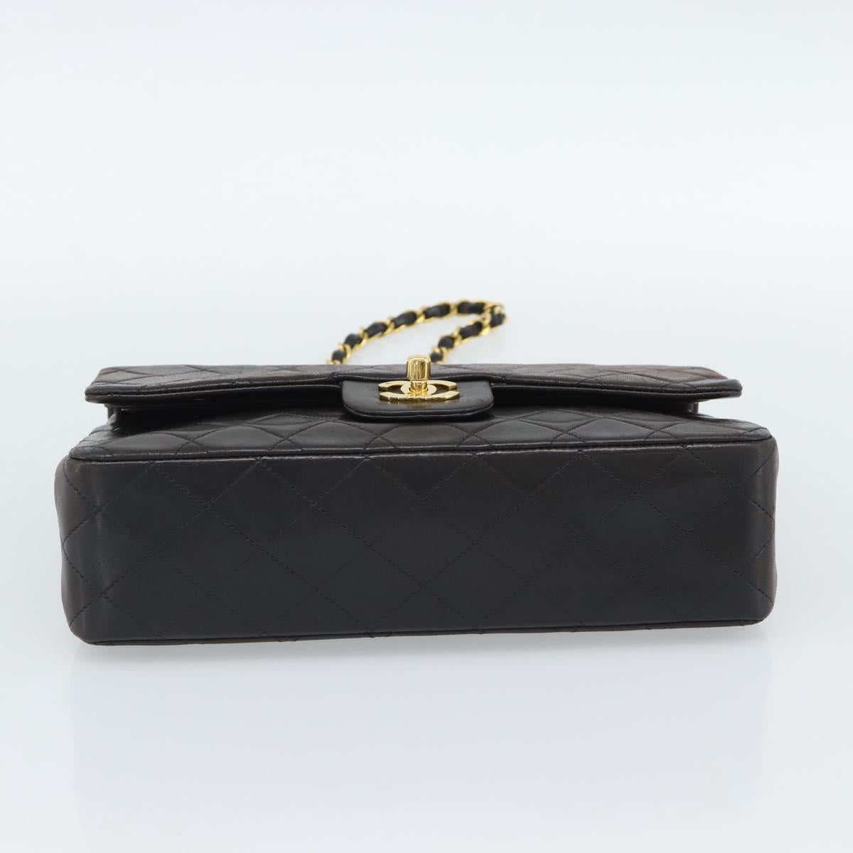 CHANEL Matelasse 25 Chain Shoulder Bag Lamb Skin Black Gold CC Auth 189017V