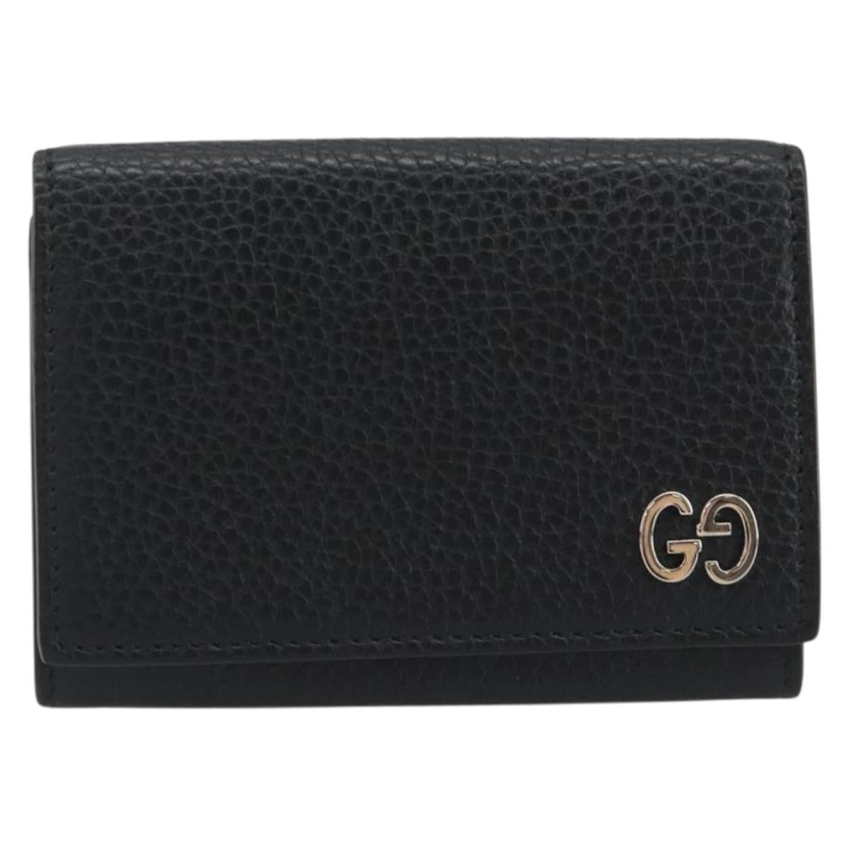 GUCCI Card Case Leather Black Silver Auth 189021A