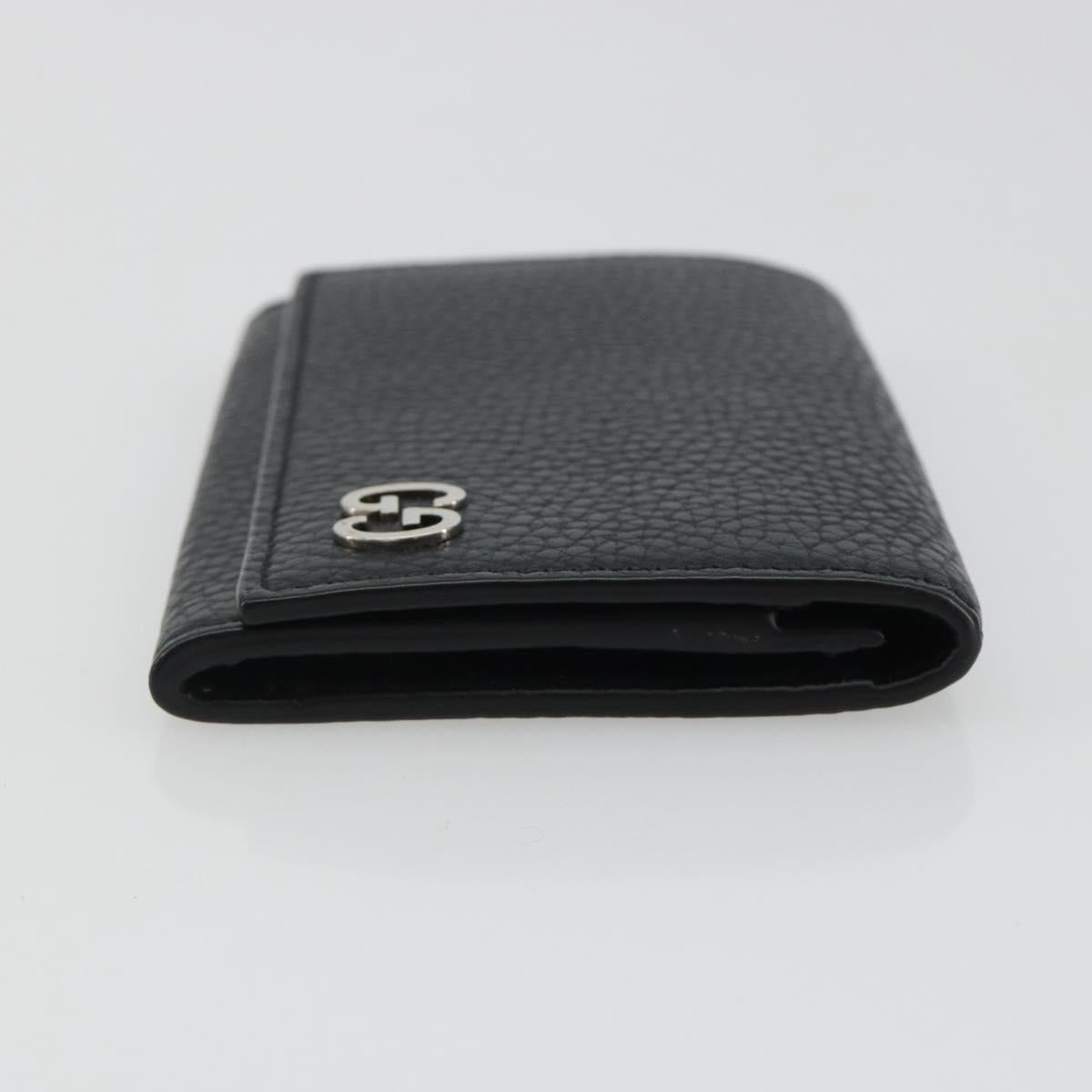 GUCCI Card Case Leather Black Silver Auth 189021A