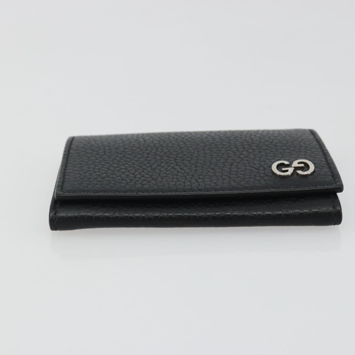 GUCCI Card Case Leather Black Silver Auth 189021A