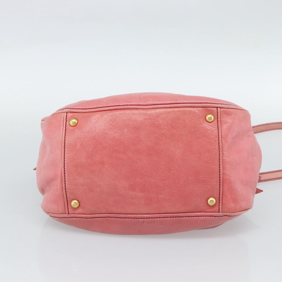 Miu Miu Ribbon Hand Bag Leather 2way Pink Gold Auth 189027A