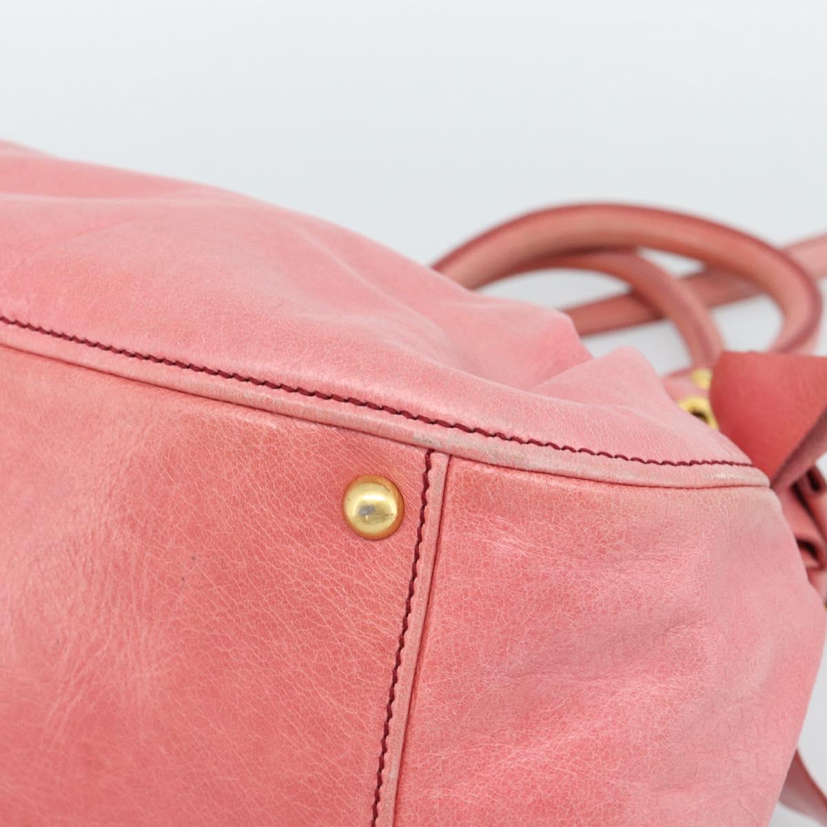 Miu Miu Ribbon Hand Bag Leather 2way Pink Gold Auth 189027A