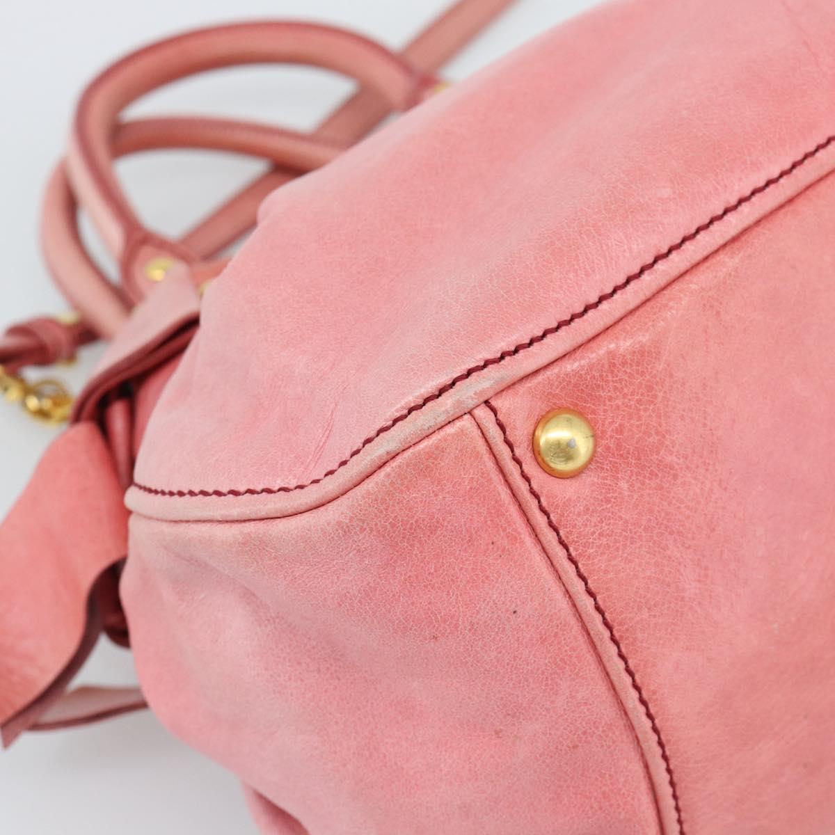 Miu Miu Ribbon Hand Bag Leather 2way Pink Gold Auth 189027A