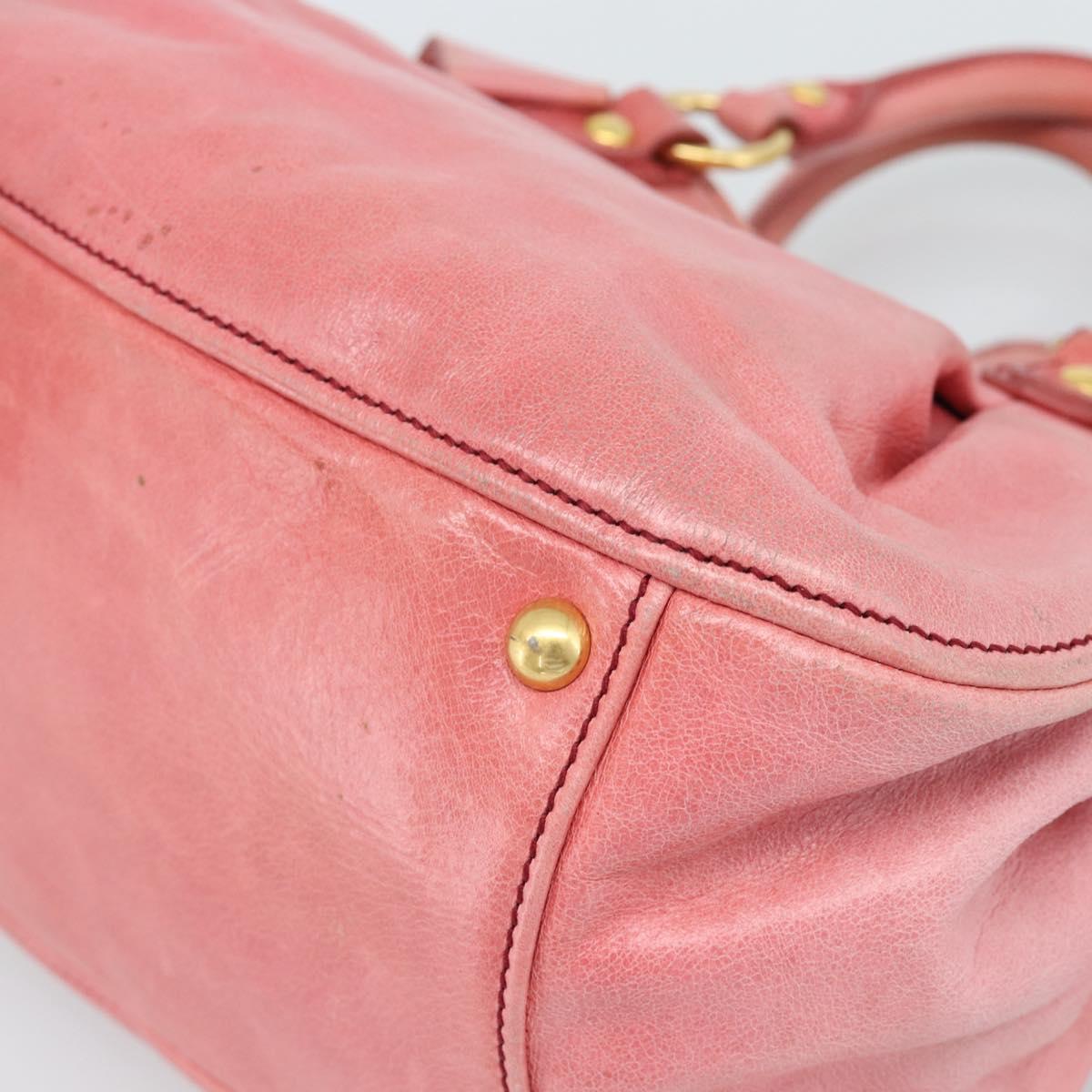 Miu Miu Ribbon Hand Bag Leather 2way Pink Gold Auth 189027A