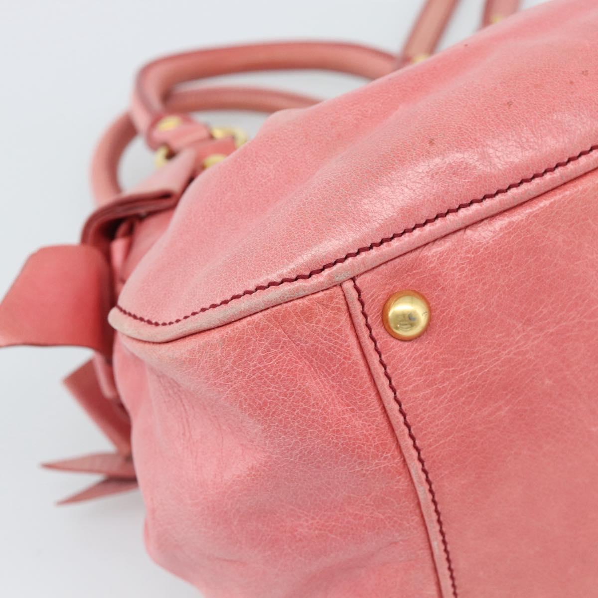 Miu Miu Ribbon Hand Bag Leather 2way Pink Gold Auth 189027A