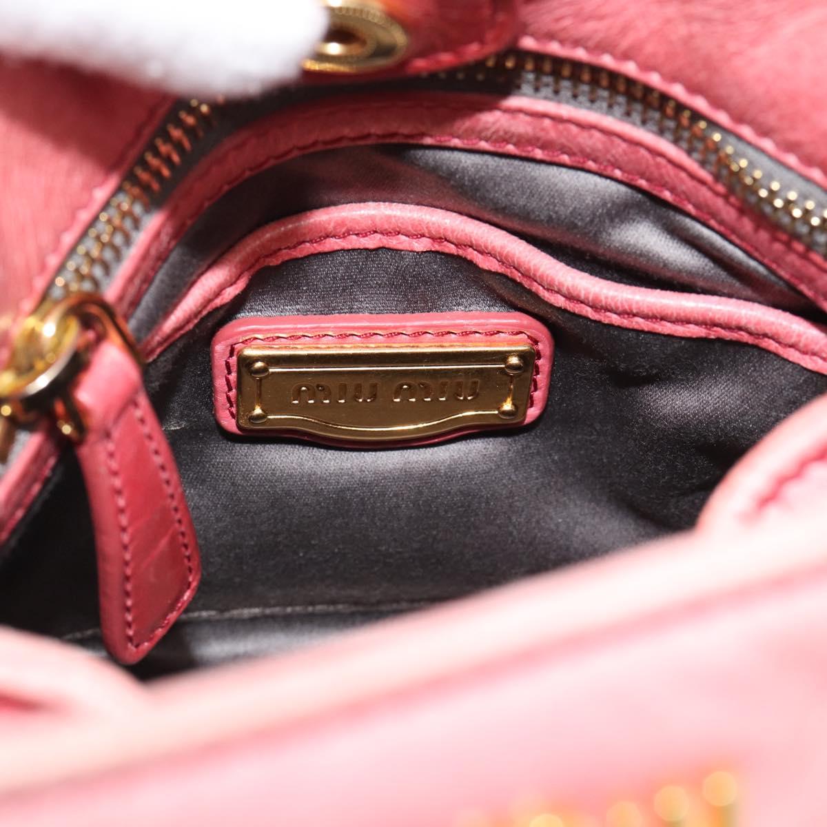 Miu Miu Ribbon Hand Bag Leather 2way Pink Gold Auth 189027A