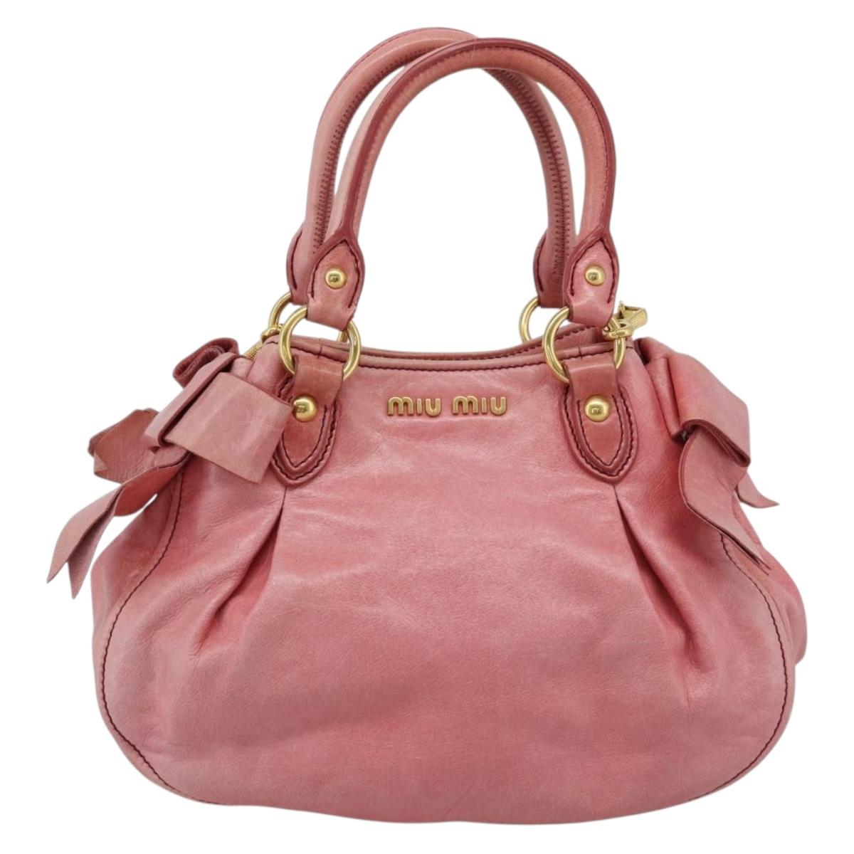 Miu Miu Ribbon Hand Bag Leather 2way Pink Gold Auth 189027A