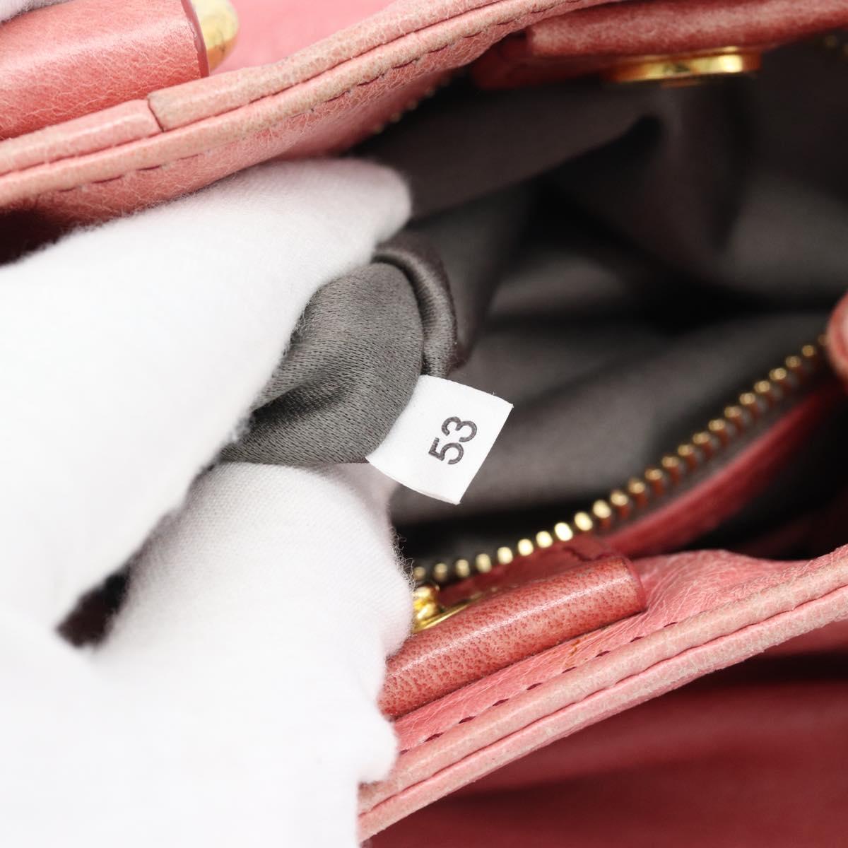 Miu Miu Ribbon Hand Bag Leather 2way Pink Gold Auth 189027A
