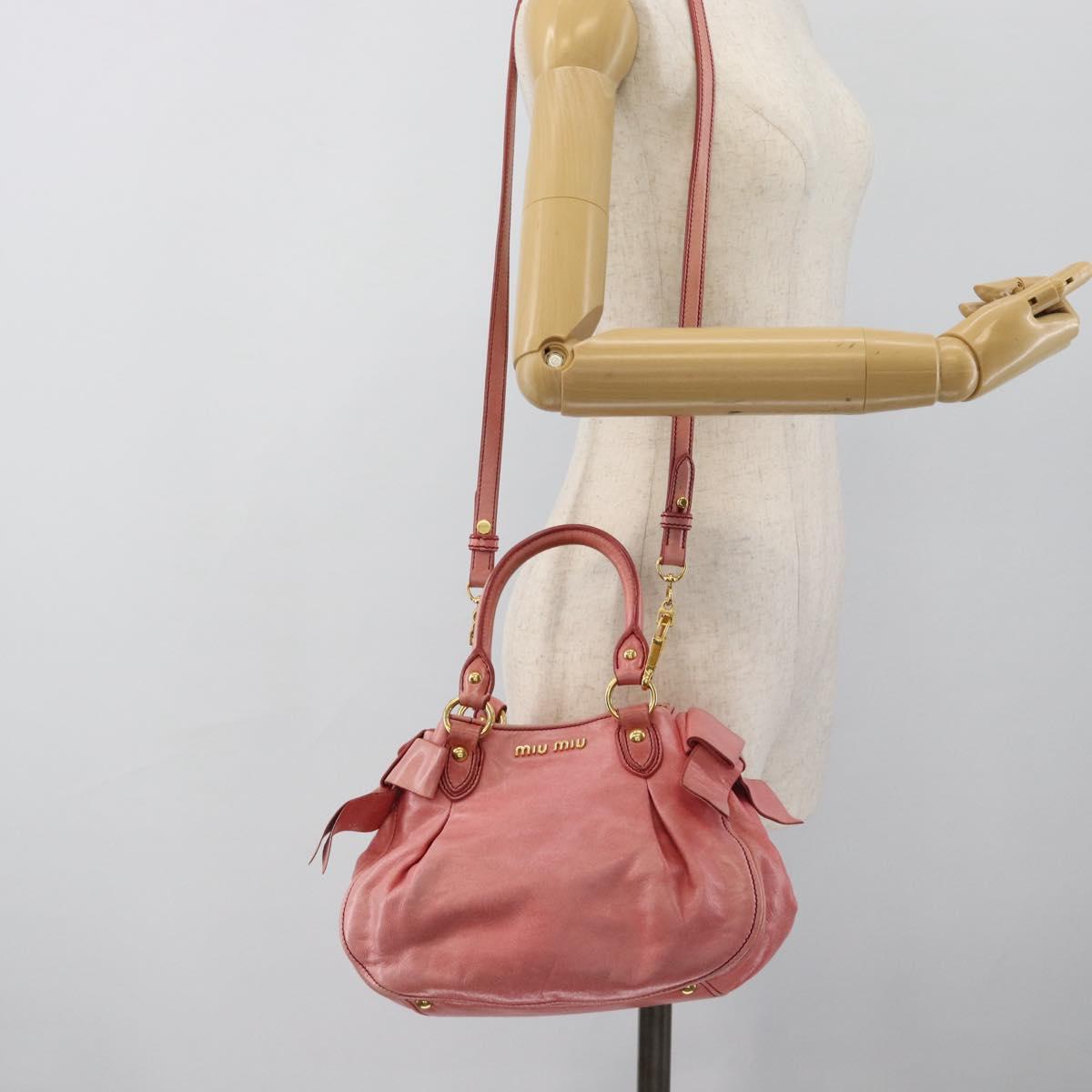 Miu Miu Ribbon Hand Bag Leather 2way Pink Gold Auth 189027A