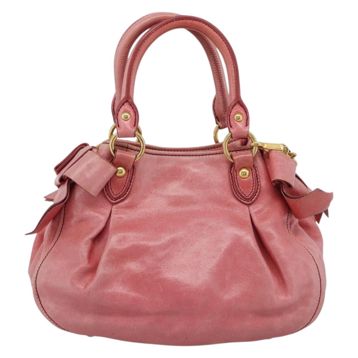 Miu Miu Ribbon Hand Bag Leather 2way Pink Gold Auth 189027A
