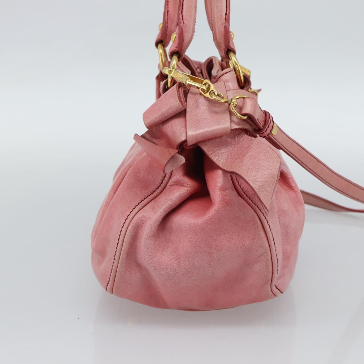 Miu Miu Ribbon Hand Bag Leather 2way Pink Gold Auth 189027A