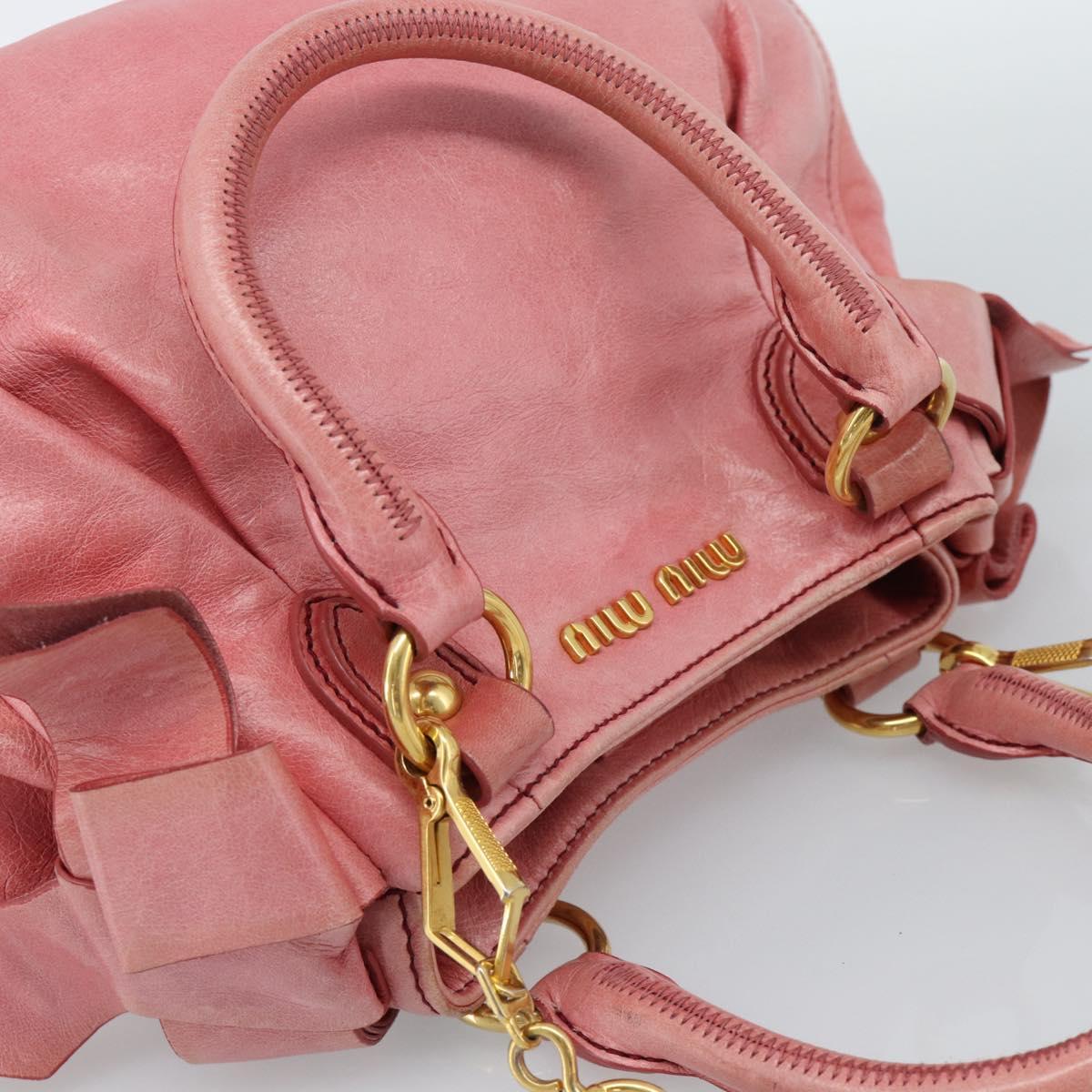 Miu Miu Ribbon Hand Bag Leather 2way Pink Gold Auth 189027A