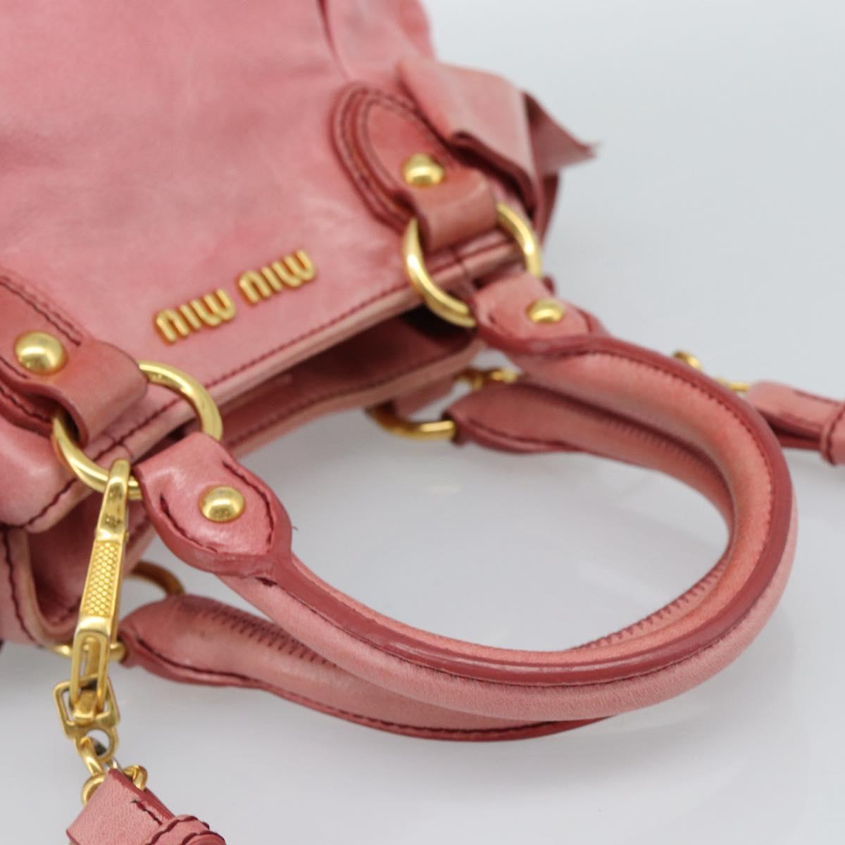 Miu Miu Ribbon Hand Bag Leather 2way Pink Gold Auth 189027A