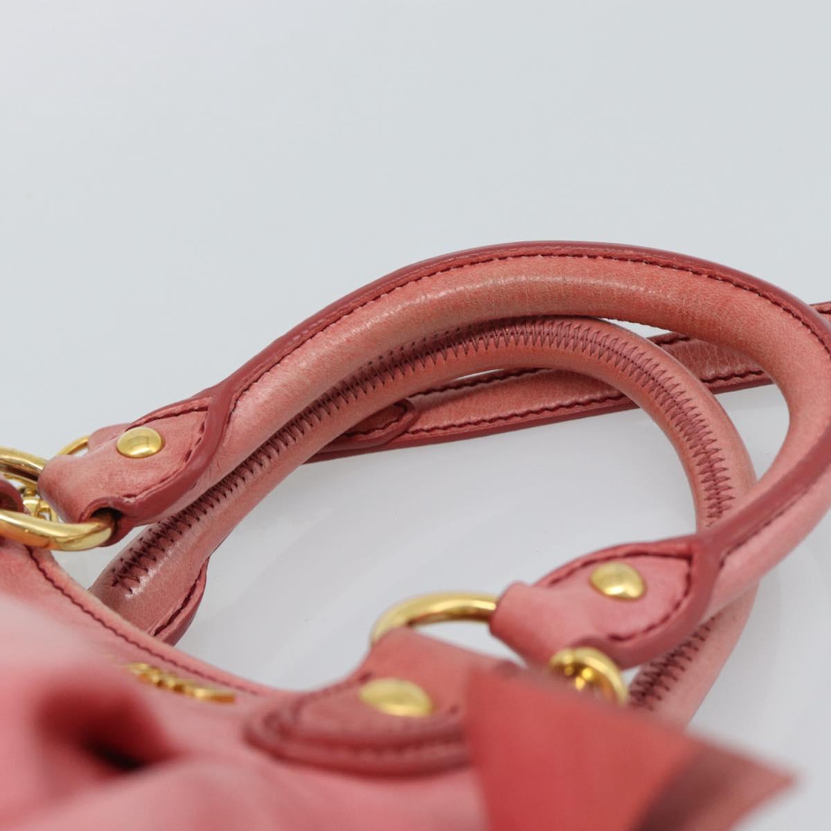 Miu Miu Ribbon Hand Bag Leather 2way Pink Gold Auth 189027A