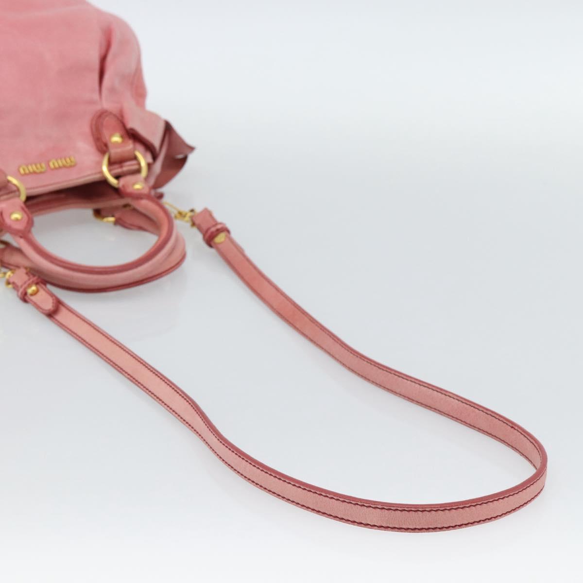 Miu Miu Ribbon Hand Bag Leather 2way Pink Gold Auth 189027A
