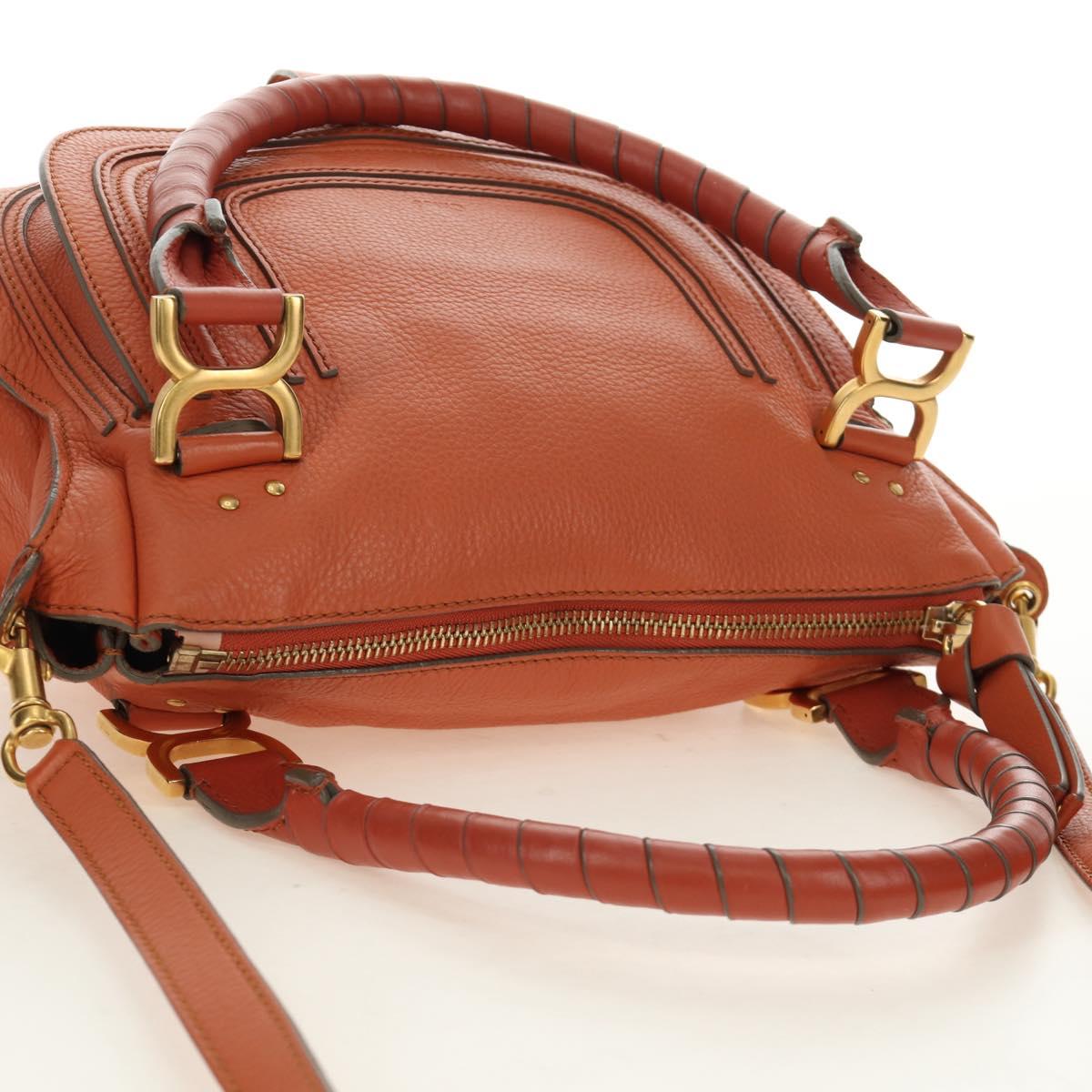 Chloe Marcie Hand Bag Leather 2way Orange Gold Auth 189042A