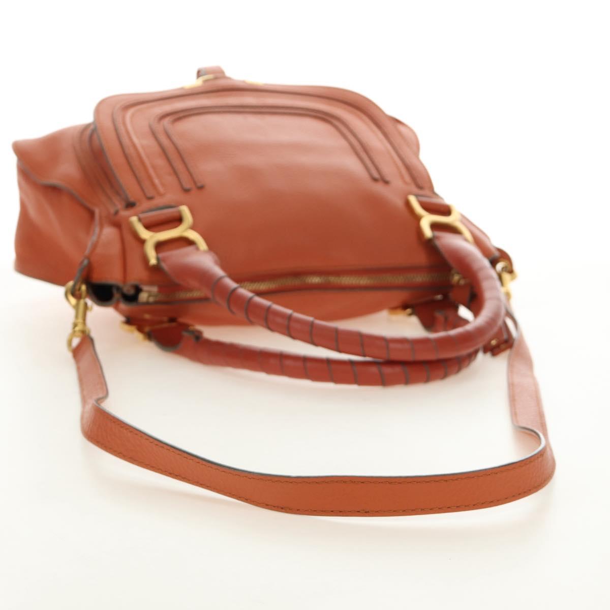 Chloe Marcie Hand Bag Leather 2way Orange Gold Auth 189042A