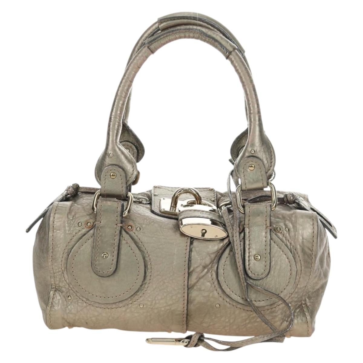 Chloe Paddington Hand Bag Leather Silver Gold Auth 189043M