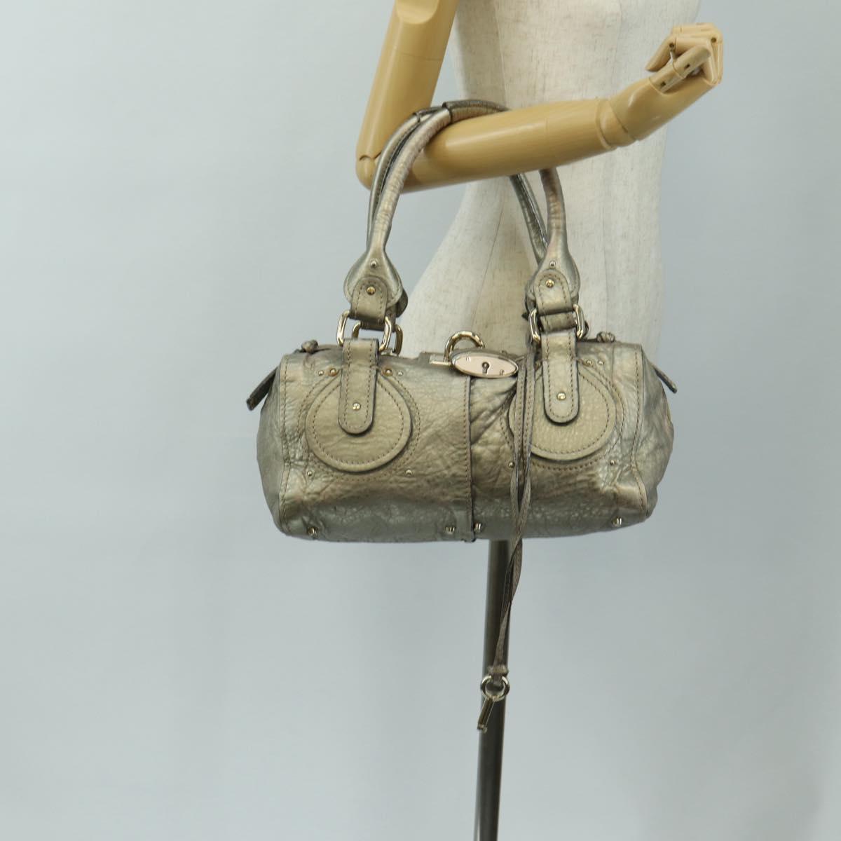 Chloe Paddington Hand Bag Leather Silver Gold Auth 189043M