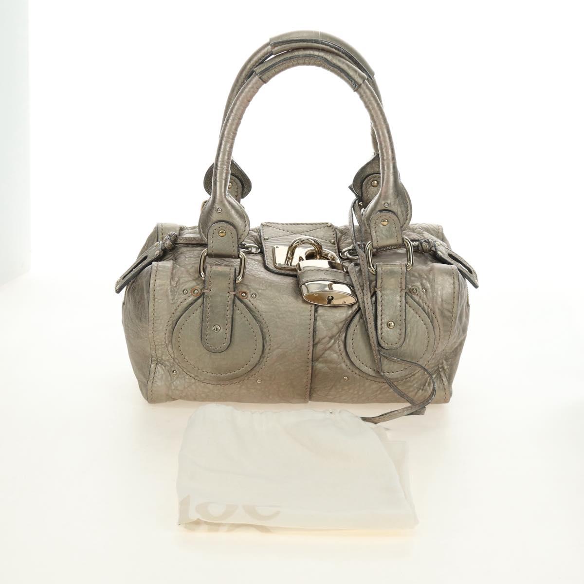 Chloe Paddington Hand Bag Leather Silver Gold Auth 189043M