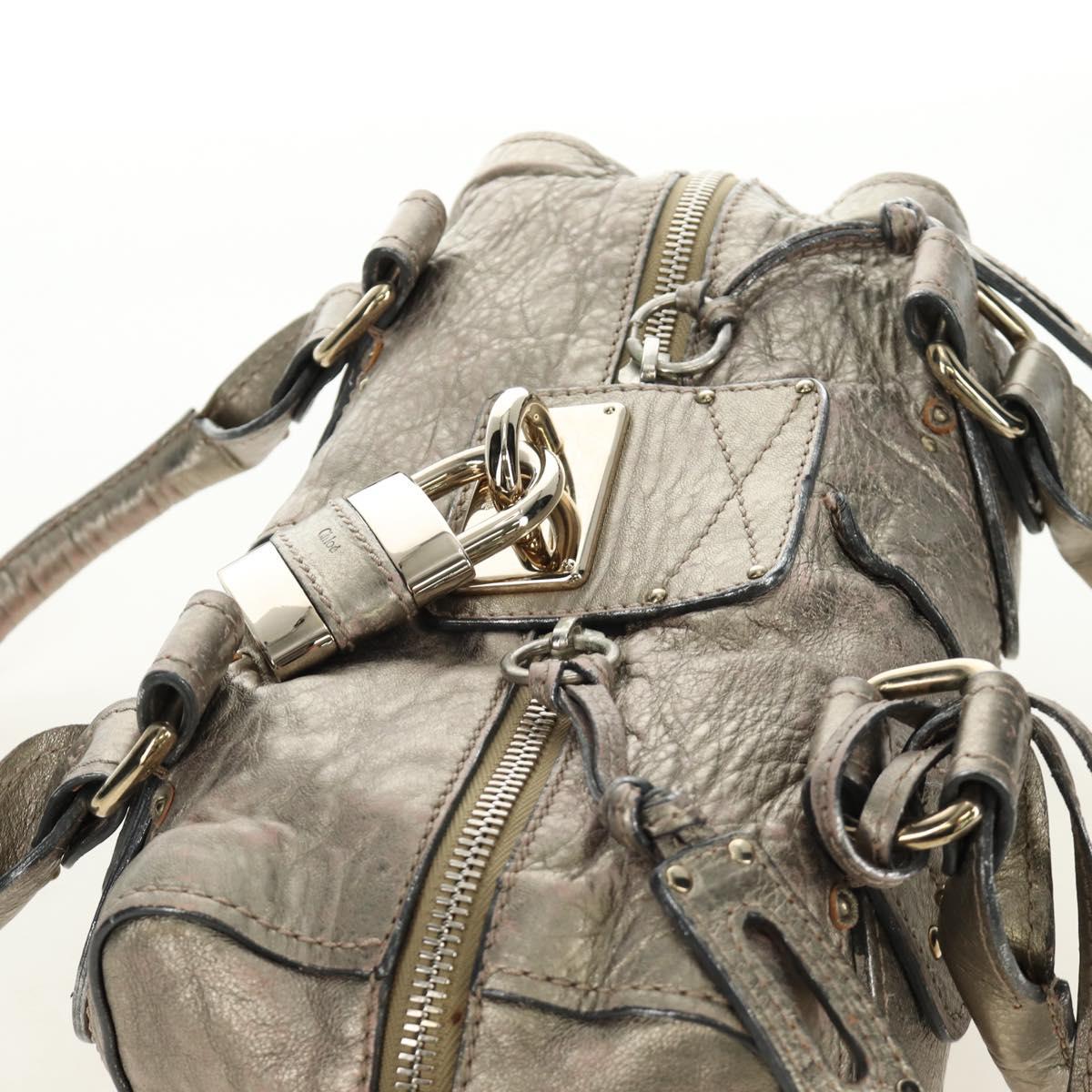 Chloe Paddington Hand Bag Leather Silver Gold Auth 189043M