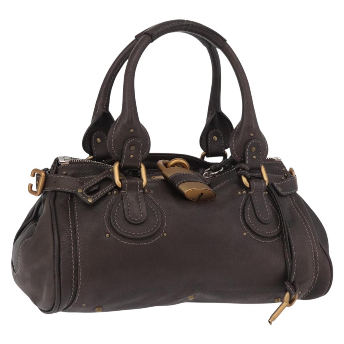 Chloe Paddington Hand Bag Leather Dark Brown Gold Silver Auth 189044M