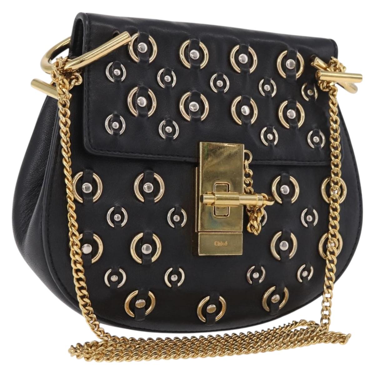 Chloe Drew Chain Shoulder Bag Leather Black Gold Auth 189046A
