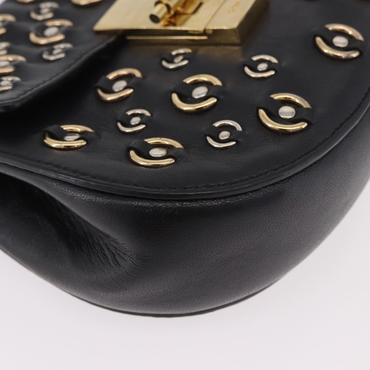 Chloe Drew Chain Shoulder Bag Leather Black Gold Auth 189046A