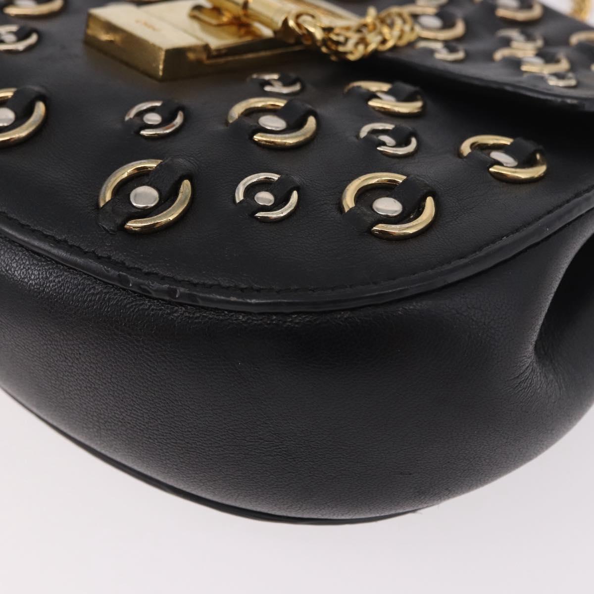 Chloe Drew Chain Shoulder Bag Leather Black Gold Auth 189046A