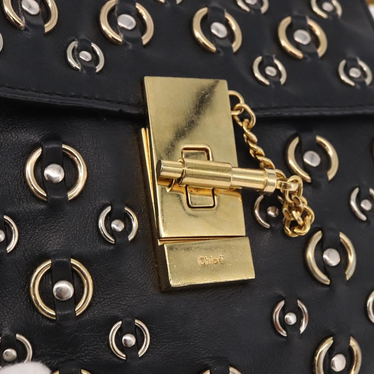 Chloe Drew Chain Shoulder Bag Leather Black Gold Auth 189046A