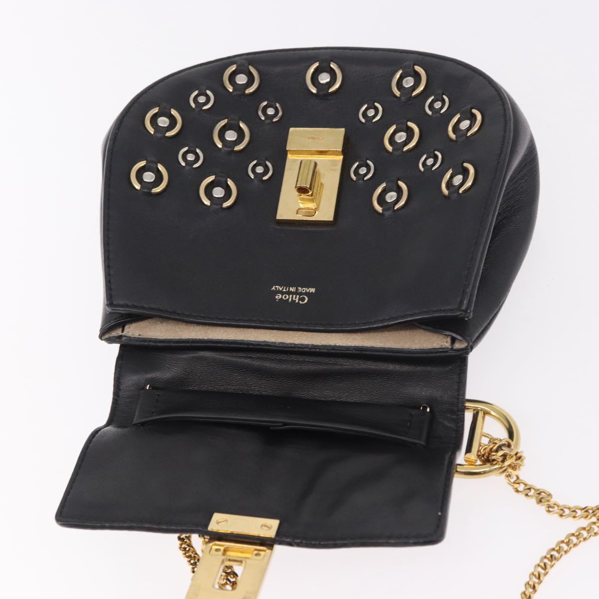 Chloe Drew Chain Shoulder Bag Leather Black Gold Auth 189046A