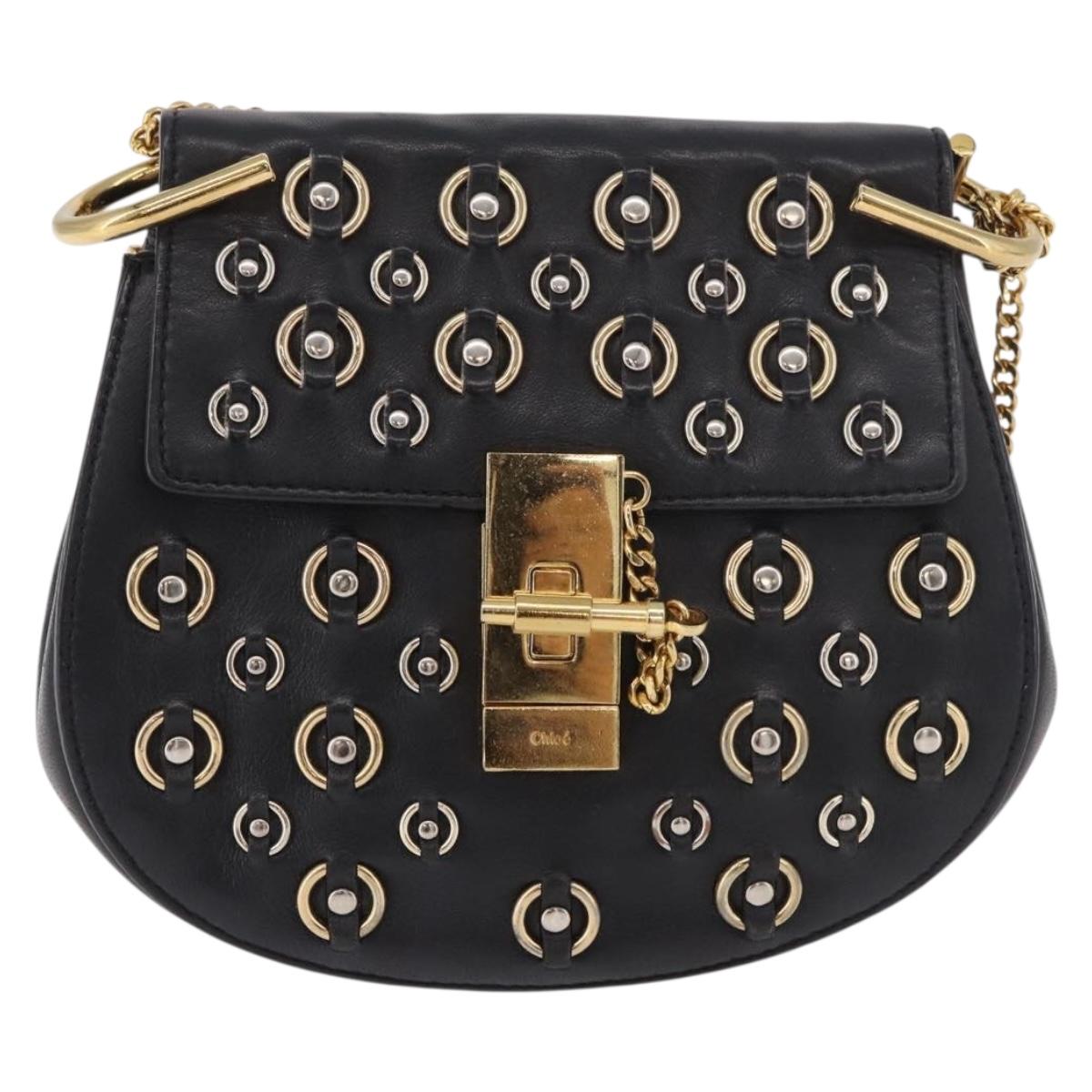 Chloe Drew Chain Shoulder Bag Leather Black Gold Auth 189046A